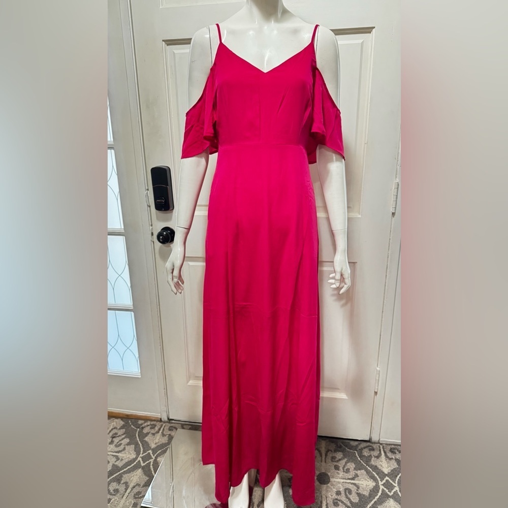 DAVI & DANI Vibrant Pink Cold-Shoulder Maxi Dress Size Small